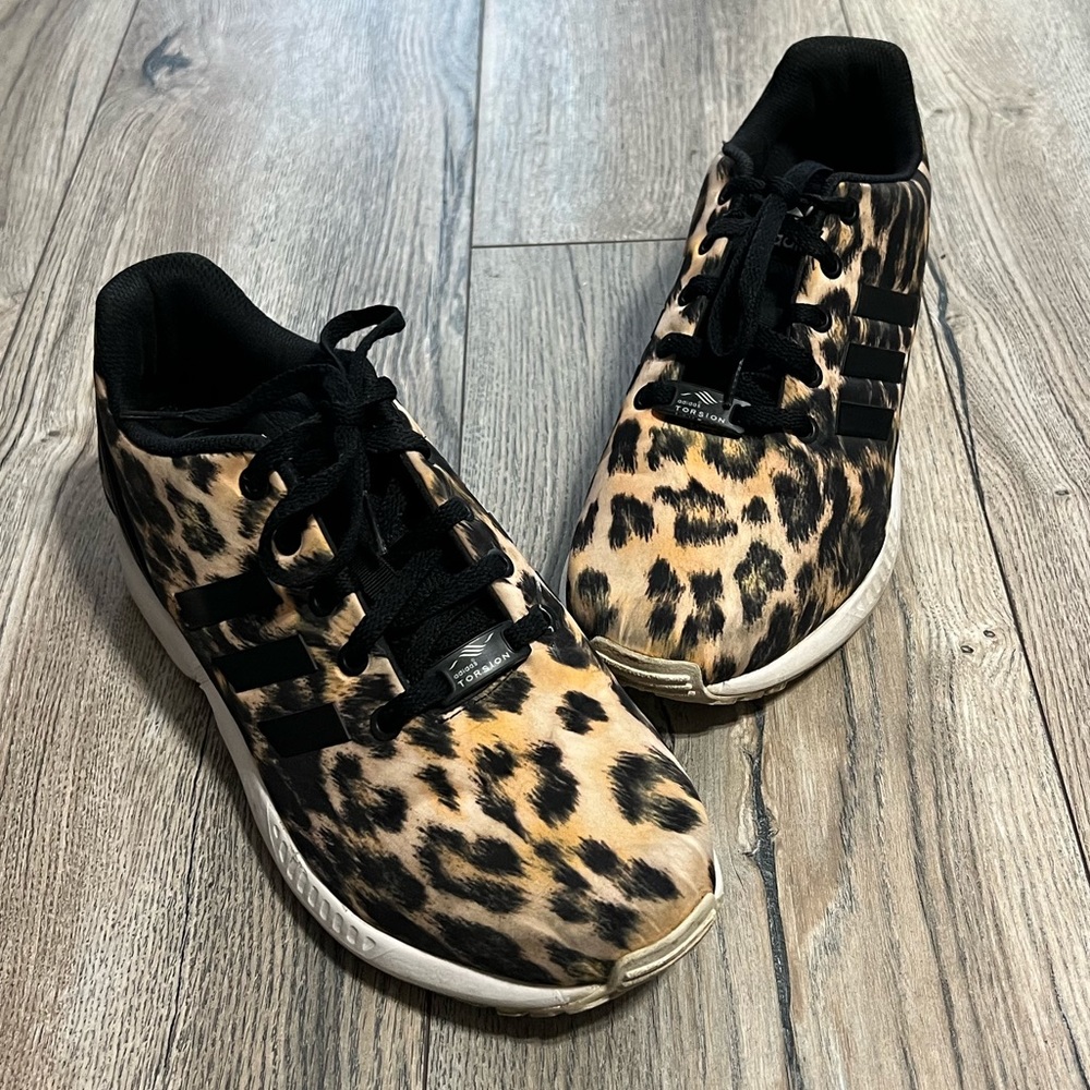 Adidas Torsion ZX Flux K Leopard Print Lace Up Workout Activewear Sneakers SZ 7